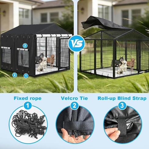 Outdoor Dog Kennel Cover for 4.2'Dx4.2'Wx4.5'H Crate with 3-in-1 Window, 600D Polyester Full Coverage & Silver-Coated Interior Waterproof Dog Crate Cover for Large Dog Cage Outdoor (Cover Only) in Saudi Arabia