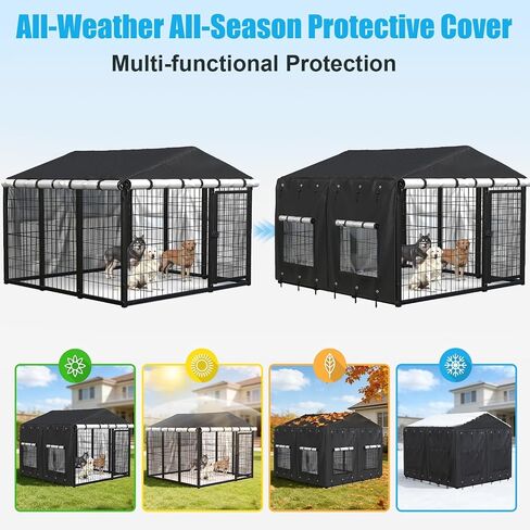 Outdoor Dog Kennel Cover for 4.2'Dx4.2'Wx4.5'H Crate with 3-in-1 Window, 600D Polyester Full Coverage & Silver-Coated Interior Waterproof Dog Crate Cover for Large Dog Cage Outdoor (Cover Only) in Saudi Arabia