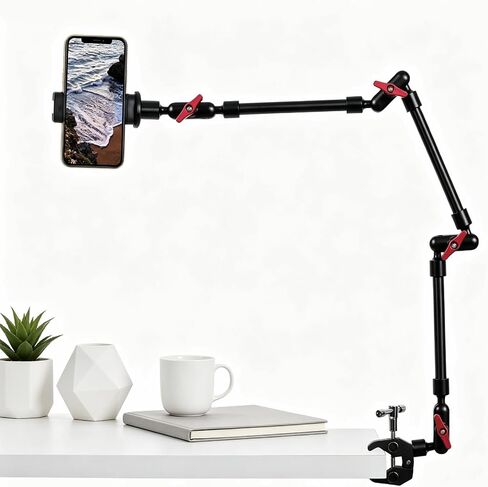 Magic Arm Camera Mount, 32" Aluminum Articulating Arm with Desk Clamp & Standard 1/4" Screw, Heavy Duty Overhead Tablet Stand for Video Recording, Live Streaming, Vlogging in Saudi Arabia