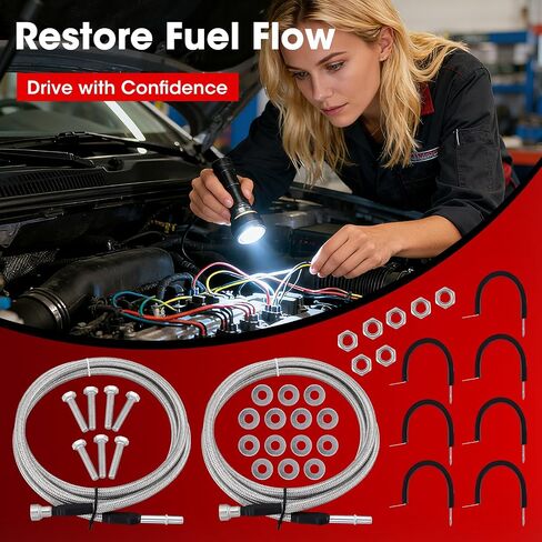 خطوط الوقود المضفر من الفولاذ المقاوم للصدأ مجموعة 819-840 متوافقة مع GMC Sierra Chevy Silverado 1500 2500 3500 1999 2000 2001 2002 ، 15043857 15765803 in Kuwait