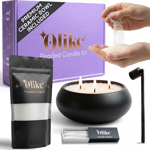 Olike - Pearled Candle Sand Kit - Scented Sand Candles with Wicks - Refined Pearled Wax Beads - DIY Wax Kit with 500G Scented Plant Based, 20 Cotton Wicks, Snuffer & Elegant Ceramic Bowl in Kuwait