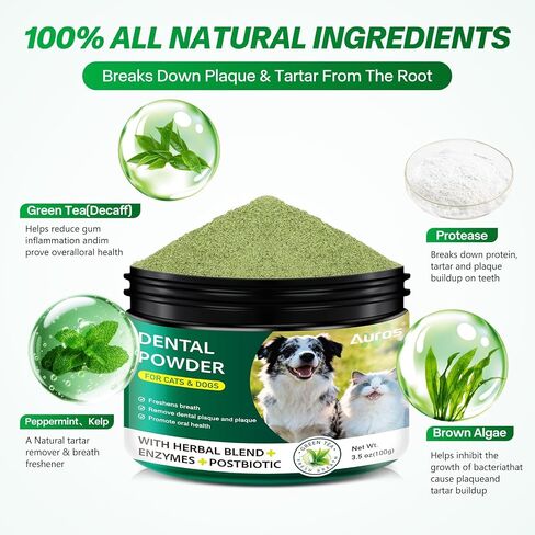 Dog Dental Powder for Teeth Cleaning Plaque & Bad Breath Off, Dental Powder for Dogs Teeth with Natural Herbal Blend & Postbiotics, Dog Teeth Cleaning Powder with Enzymes for Dogs & Cats (5.3oz) in Saudi Arabia