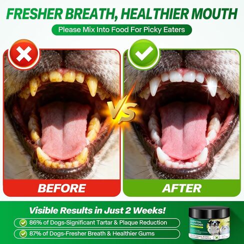 Dog Dental Powder for Teeth Cleaning Plaque & Bad Breath Off, Dental Powder for Dogs Teeth with Natural Herbal Blend & Postbiotics, Dog Teeth Cleaning Powder with Enzymes for Dogs & Cats (5.3oz) in Saudi Arabia