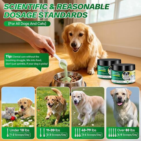 Dog Dental Powder for Teeth Cleaning Plaque & Bad Breath Off, Dental Powder for Dogs Teeth with Natural Herbal Blend & Postbiotics, Dog Teeth Cleaning Powder with Enzymes for Dogs & Cats (5.3oz) in Saudi Arabia