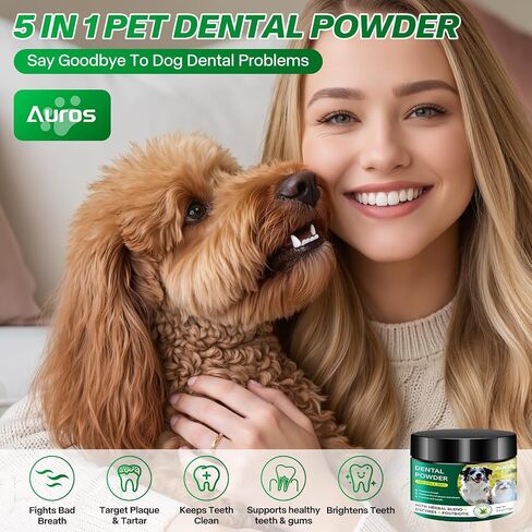 Dog Dental Powder for Teeth Cleaning Plaque & Bad Breath Off, Dental Powder for Dogs Teeth with Natural Herbal Blend & Postbiotics, Dog Teeth Cleaning Powder with Enzymes for Dogs & Cats (5.3oz) in Saudi Arabia