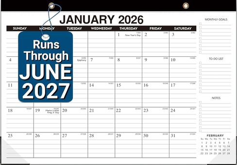 تقويم مكتب 2026-2027 - تقويم مكتب/جدار كبير لمدة 18 شهرًا، يناير 2026 - يونيو 2027، 17 بوصة × 11.5 بوصة، ورق سميك، كتل كبيرة مسطرة، غطاء بلاستيكي شفاف - مثالي للمدرسة المنزلية وتنظيم المكتب in Kuwait