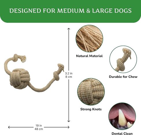 Natural Hemp Dog Rope Toy, Durable Chew and Tug Toy for Medium and Large Dogs, Biodegradable Dental Cleaning Pet Toy (Loop Ball) in Saudi Arabia