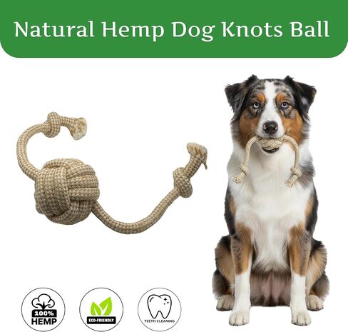 Natural Hemp Dog Rope Toy, Durable Chew and Tug Toy for Medium and Large Dogs, Biodegradable Dental Cleaning Pet Toy (Loop Ball) in Saudi Arabia