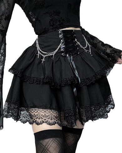 TSMNZMU Womens Gothic Mini Skirts High Waist Punk Grunge Pleated Skirts Harajuku Lolita Skirt Mall Goth Emo Skirt in Saudi Arabia