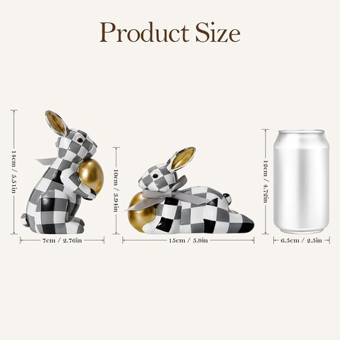 WDS WONDROUS Easter Decorations Bunny Figurines Set, Slate Blue White Checkerboard with Gold Egg & Blue Bow - Vintage Luxury Resin Home Decor for Mantel, Shelf, Office Spring Wedding Gift in Saudi Arabia