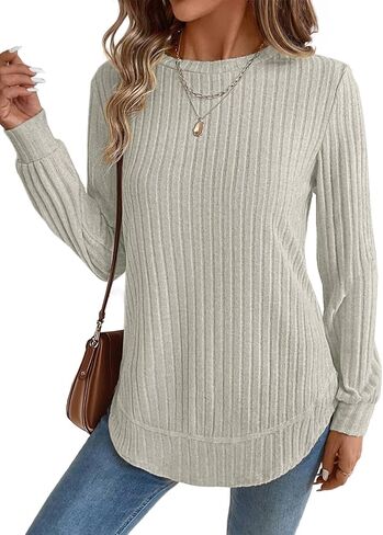 JUSTFASHIONNOW Womens Long Sleeve Shirts Trendy Sweaters Lightweight 2025 Casual Crewneck Fall Tunic Tops Loose Fit Dressy in Saudi Arabia
