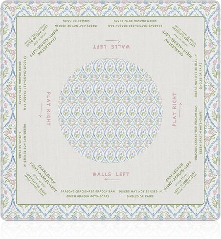 NATSUNO Grandmillennial الوردي والأزرق الأزهار جونغ حصيرة (31.5 "× 31.5")، النمط الصيني الأخضر عدم الانزلاق الحد من الضوضاء الجدول ما جونغ حصيرة لأمريكا ماه جونغ بوكر ألعاب الورق ألعاب الورق الدومينو in Kuwait