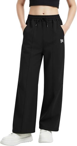 Girls Pants Bow Embroidery Track Cargo Pants Y2K Wide Leg Drawstring Athletic Joggers Sweatpants with Pockets 5-14Y in Kuwait
