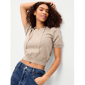 Old Navy Tie-Front Seaside Cotton Pointelle Cropped Polo - Hemisphere in Kuwait