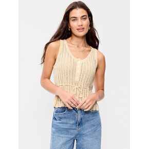 Old Navy Seaside Cotton Pointelle Peplum Tank Top - Cozy Cashmere in Saudi Arabia
