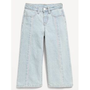 Old Navy Super Baggy Lace-Trim Wide-Leg Jeans for Toddler Girls - Light Wash in Kuwait