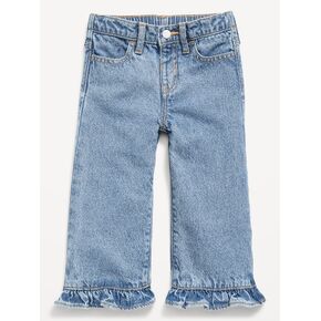 Old Navy High-Waisted Super Baggy Ruffled Wide-Leg Jeans for Girls - Medium Wash in Kuwait