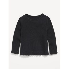 Old Navy Fitted Long-Sleeve Ribbed Lettuce-Edge T-Shirt for Toddler Girls - Black Jack in Kuwait