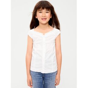 Old Navy Short-Sleeve Sweetheart-Neck Button-Front Top for Girls - Calla Lilies in Saudi Arabia