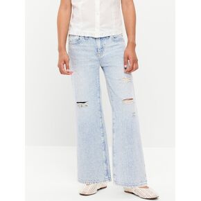 Old Navy High-Waisted Ripped Baggy Wide-Leg Jeans for Girls - Light Wash (Ripped) in Kuwait