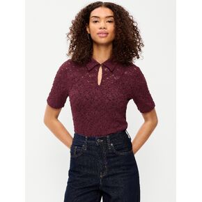 Old Navy Lace Keyhole Polo Top - Red Lacquer in Saudi Arabia