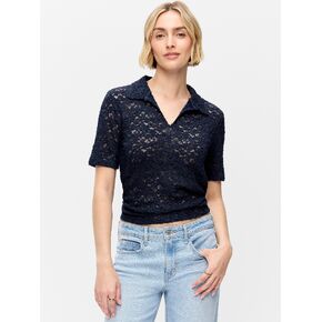 Old Navy Lace Keyhole Polo Top - In the Navy in Saudi Arabia