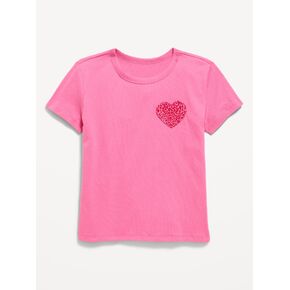 Old Navy Softest Short-Sleeve Heart-Pocket T-Shirt for Girls - Pink Leopard Heart in Kuwait