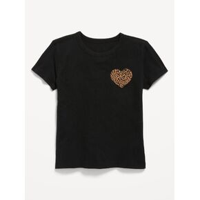 Old Navy Softest Short-Sleeve Heart-Pocket T-Shirt for Girls - Black Leopard in Kuwait