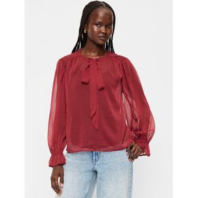 Old Navy بلوزة شيفون بأكمام طويلة وربطة أمامية - Emberglow in Kuwait