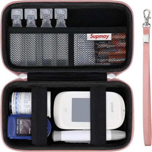 Diabetic Supplies Hard Case Diabetic Supply Organizer Bag Carrying Case for Diabetes Testing Kit Blood Glucose Monitor Kit with Blood Sugar Glucometer Test Strips Lancing Device Lancets, Black in Saudi Arabia