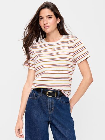 تي شيرت مخطط برقبة دائرية من Old Navy EveryWear - وردي متعدد الخطوط in Kuwait