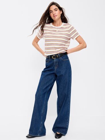 تي شيرت مخطط برقبة دائرية من Old Navy EveryWear - وردي متعدد الخطوط in Kuwait