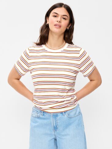 تي شيرت مخطط برقبة دائرية من Old Navy EveryWear - وردي متعدد الخطوط in Kuwait