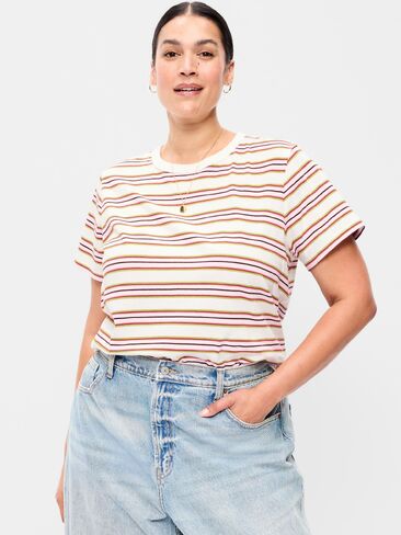 تي شيرت مخطط برقبة دائرية من Old Navy EveryWear - وردي متعدد الخطوط in Kuwait