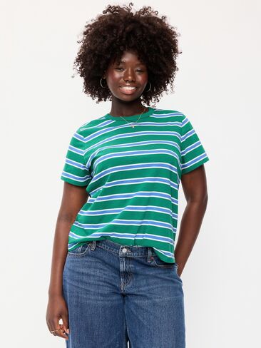 تي شيرت مخطط برقبة دائرية من Old Navy EveryWear - شريط أزرق/أخضر in Kuwait