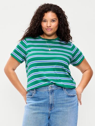 تي شيرت مخطط برقبة دائرية من Old Navy EveryWear - شريط أزرق/أخضر in Kuwait