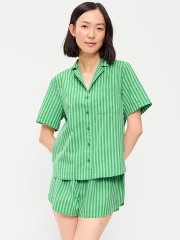 طقم بيجامة بوبلين قصير من Old Navy - شريط أخضر أزرق in Kuwait
