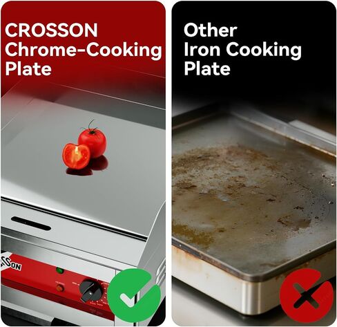 CROSSON 24"*16" Commercial Chrome Plated Griddle,Electric Countertop Griddle with Non-Stick 2/5" Thick Cooking Plate and Double Section 575℉ Adjustable Temp Control for Restaurant use-120V,3500W in Saudi Arabia
