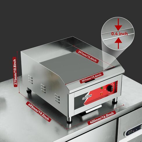 CROSSON 24"*16" Commercial Chrome Plated Griddle,Electric Countertop Griddle with Non-Stick 2/5" Thick Cooking Plate and Double Section 575℉ Adjustable Temp Control for Restaurant use-120V,3500W in Saudi Arabia