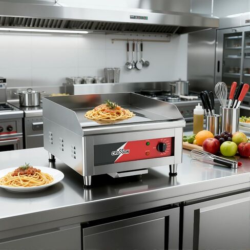 CROSSON 24"*16" Commercial Chrome Plated Griddle,Electric Countertop Griddle with Non-Stick 2/5" Thick Cooking Plate and Double Section 575℉ Adjustable Temp Control for Restaurant use-120V,3500W in Saudi Arabia
