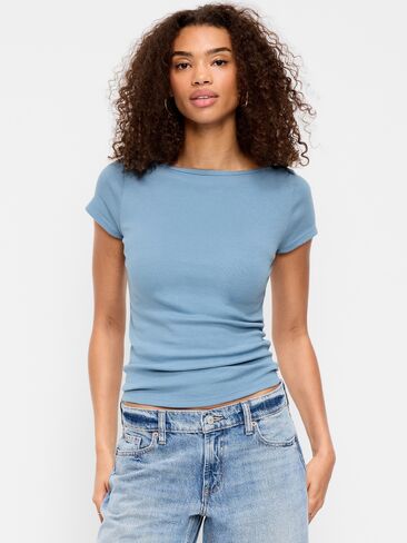 Old Navy Snug Boatneck T-Shirt - Naturalist Blue in Kuwait