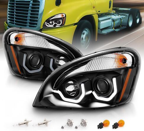 Amerilite Projector الاستبدال الأسود المصابيح الأمامية الهالوجين شريط LED مزدوج مجموعة 2008-2020 Freightliner Cascadia (زوج) لمبة شعاع عالية/منخفضة ، مجموعة ضوء السيارة in Kuwait
