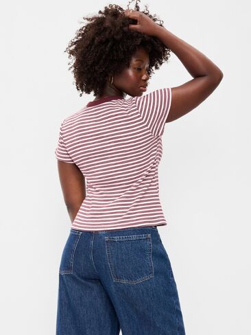 تي شيرت مضلع برقبة دائرية من Old Navy - وردي متعدد الخطوط in Kuwait