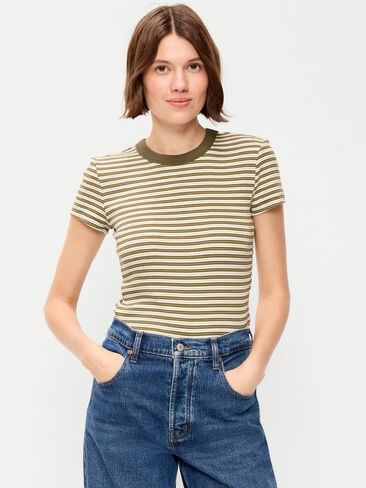 تي شيرت مضلع برقبة دائرية من Old Navy - أخضر متعدد الخطوط in Kuwait