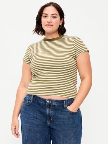 تي شيرت مضلع برقبة دائرية من Old Navy - أخضر متعدد الخطوط in Kuwait
