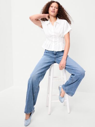 Old Navy Slim-Waisted Button-Down Shirt - White Lilies in Kuwait