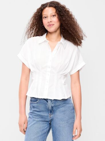 Old Navy Slim-Waisted Button-Down Shirt - White Lilies in Kuwait