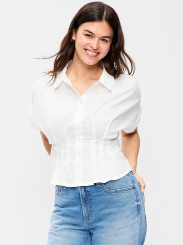 Old Navy Slim-Waisted Button-Down Shirt - White Lilies in Kuwait