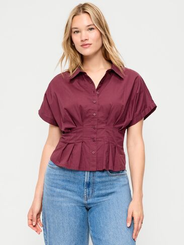 قميص Old Navy بأزرار نحيفة مخصر - أحمر اللون in Kuwait