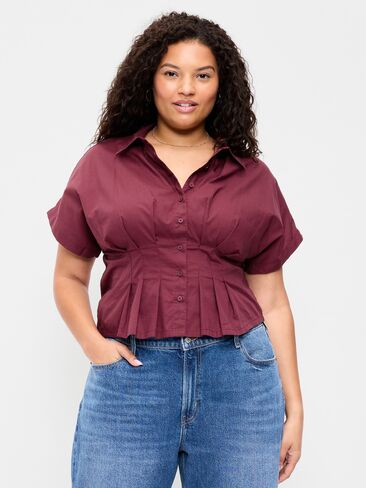 قميص Old Navy بأزرار نحيفة مخصر - أحمر اللون in Kuwait